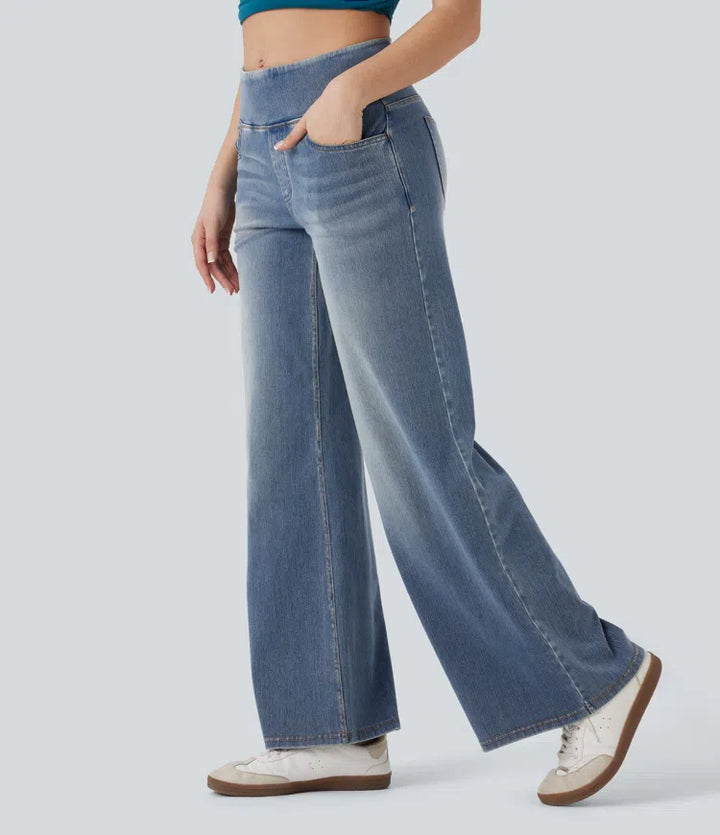 Halara Flex Mid Rise Tummy Control Casual Baggy Jeans with Pockets