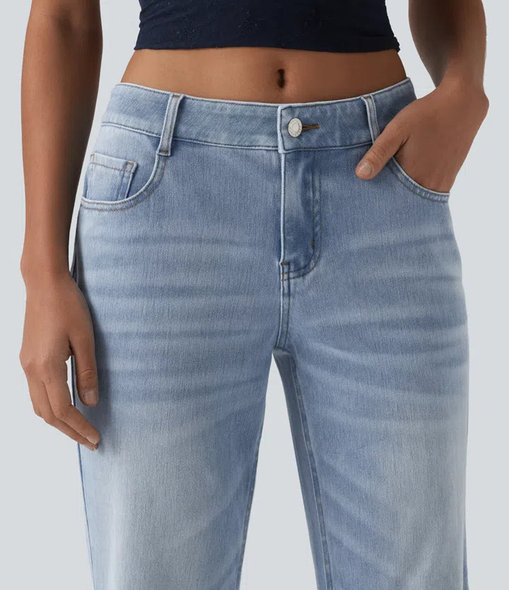 Halara Flex Low Rise Flare Washed Casual Jeans with Pockets