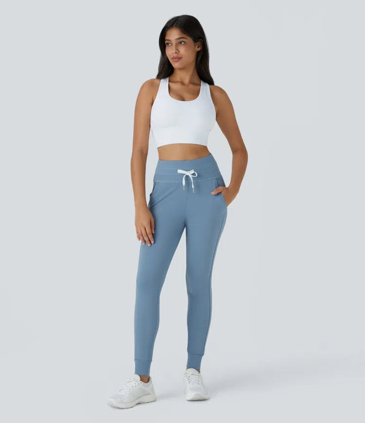 SoftlyZero Plush High Waisted Drawstring Pocket Plain Full Length Joggers