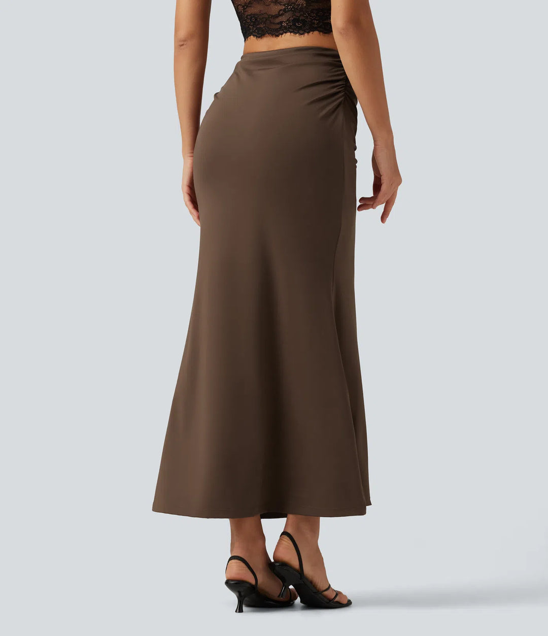 Tummy Control High Waisted 2-in-1 Ruched Casual Midi Mermaid Skirt