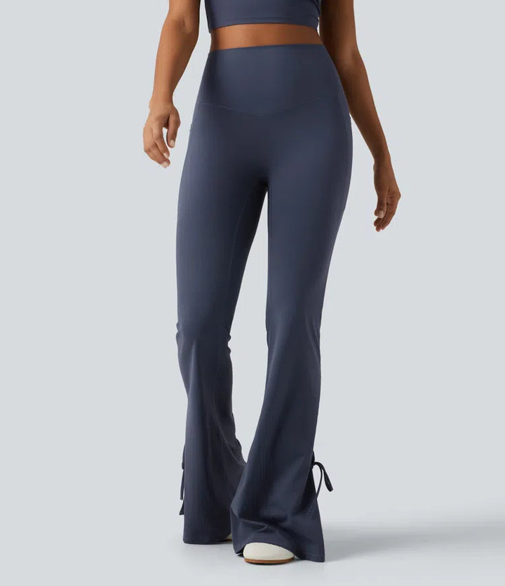 Halara UltraSculpt High Waisted Lace Up Flare Yoga Leggings with Pockets