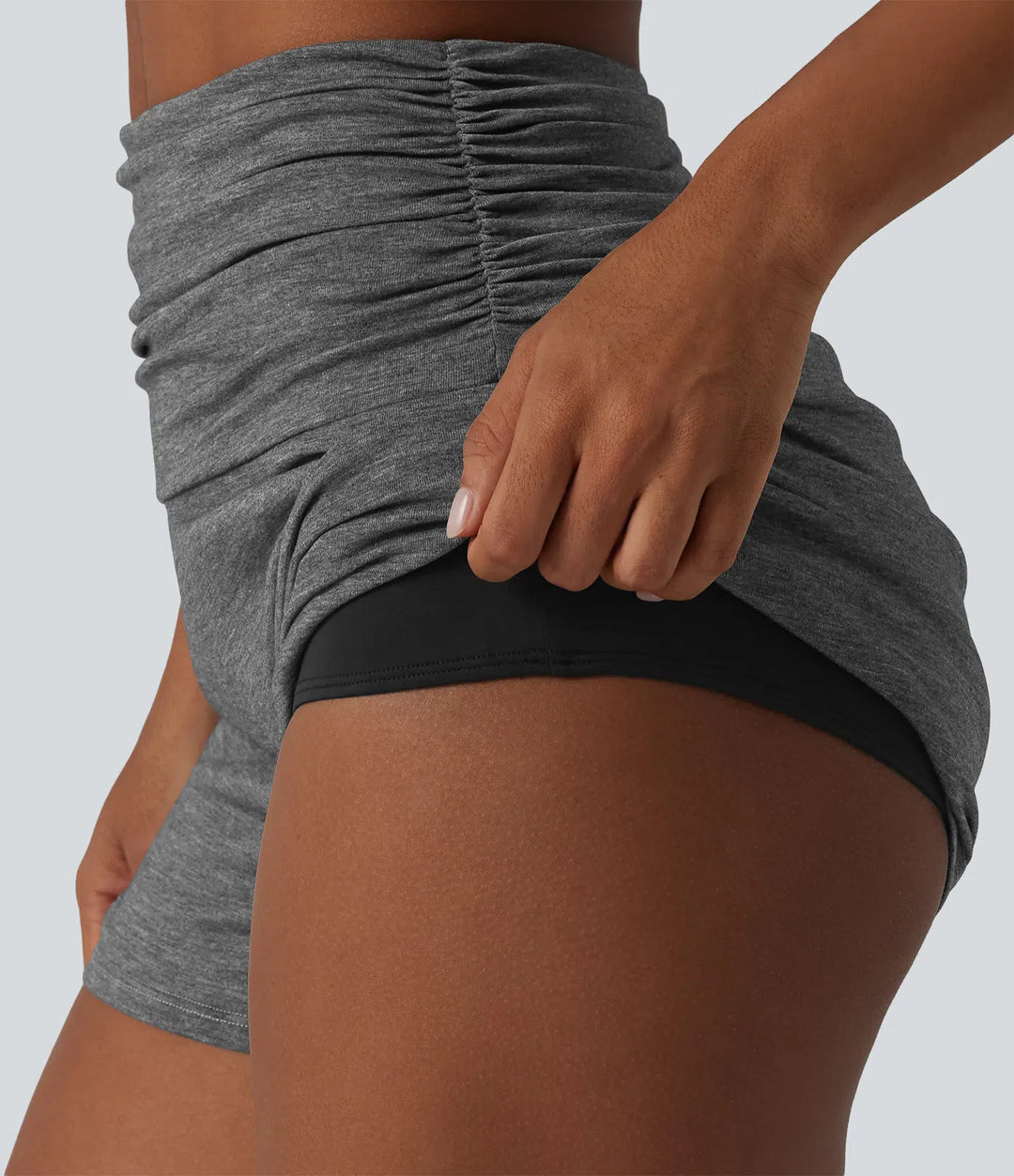 High Waisted Ruched Built-in Underwear Casual Shorts 2.5&