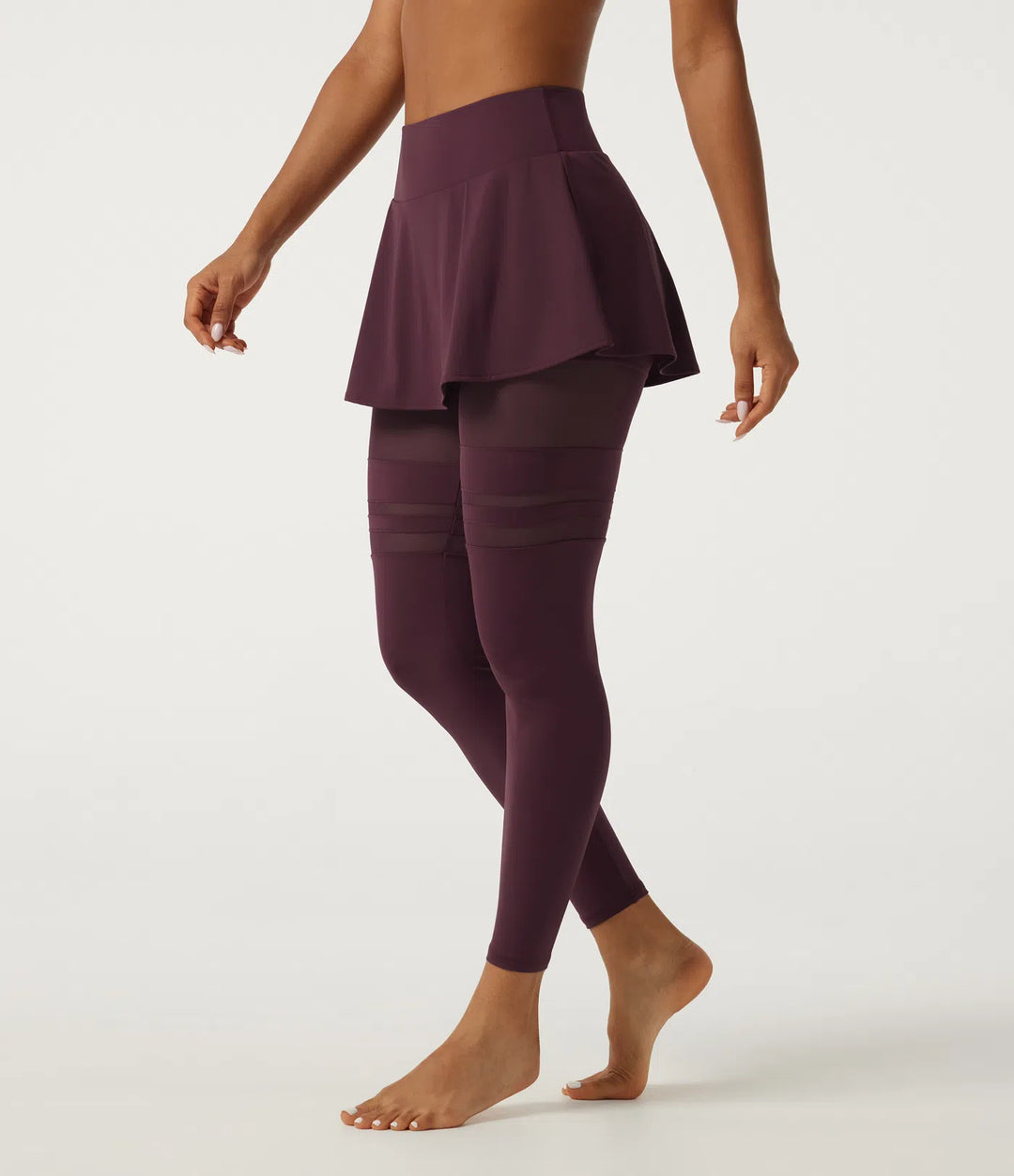 SoftlyZero Airy Mid Rise Pleated Contrast Mesh Dance Skirted Leggings with Pockets