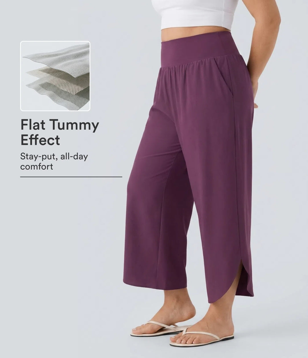 Plus Size Breezeful High Waisted Tummy Control Hem Quick Dry Pants with Pockets