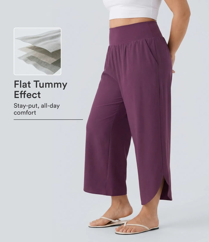 Plus Size Breezeful High Waisted Tummy Control Hem Quick Dry Pants with Pockets