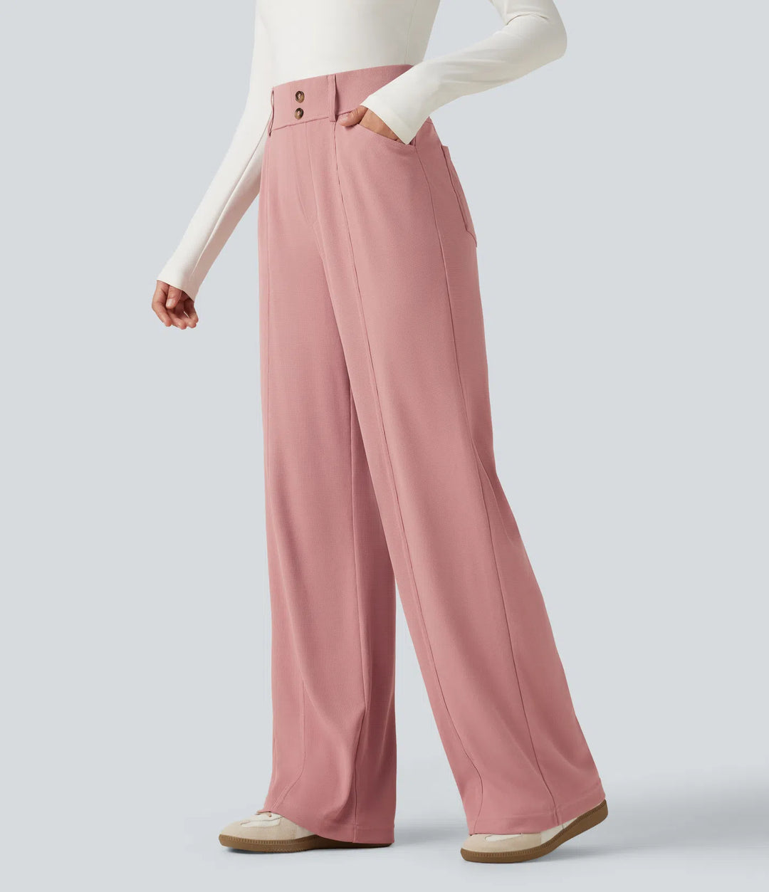 Halara Flex High Waisted Straight Leg Waffle Work Pants with Pockets