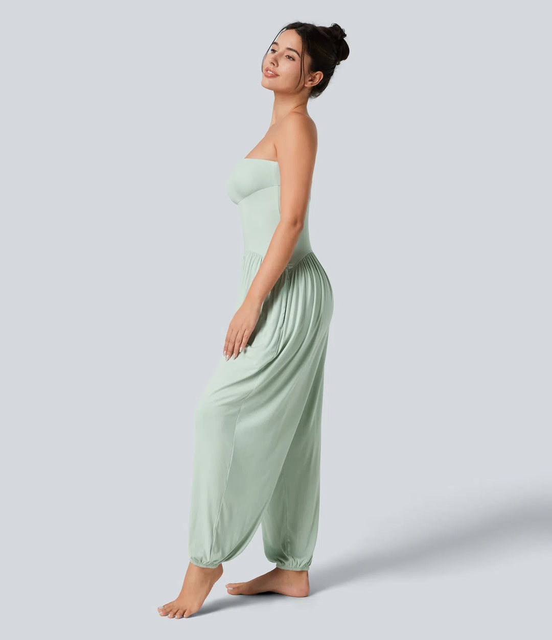 Ribbed Tube Backless Side Pocket Casual Jumpsuit