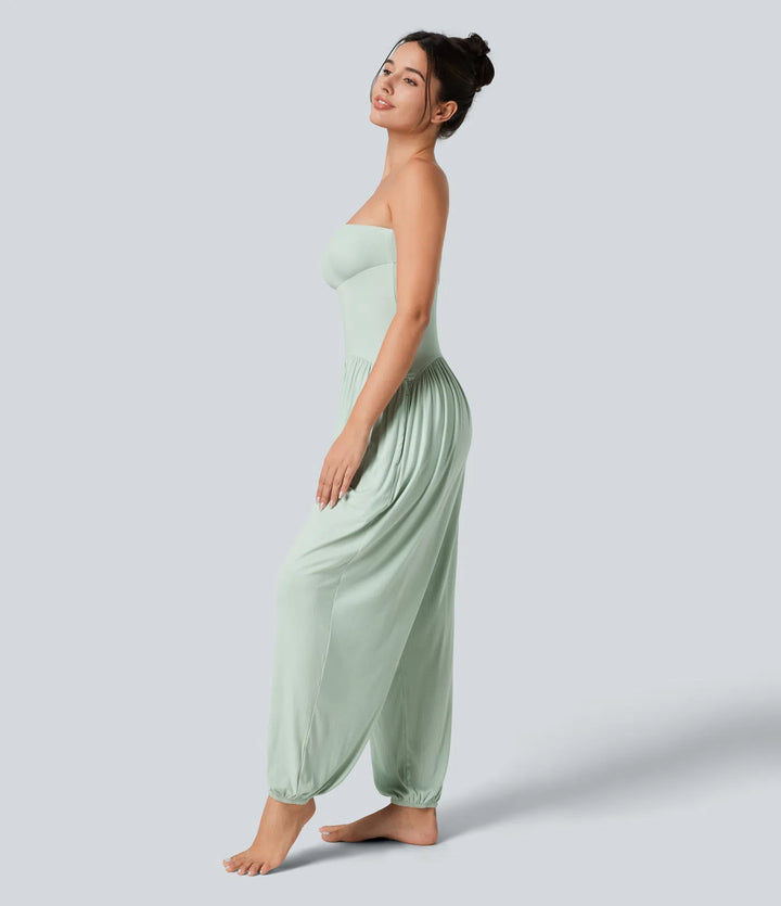 Ribbed Tube Backless Side Pocket Casual Jumpsuit