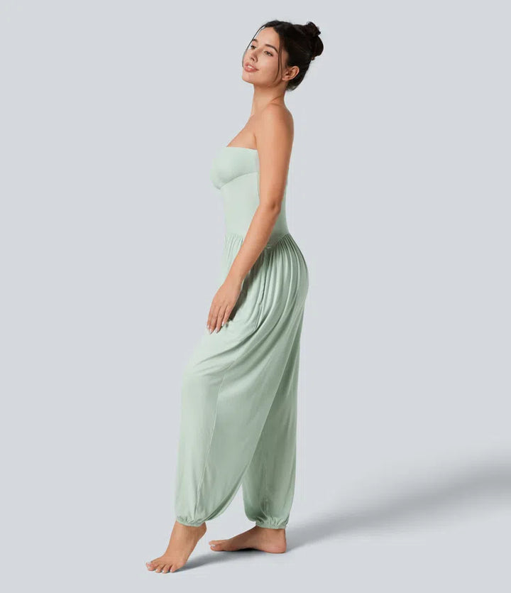 Ribbed Tube Backless Side Pocket Casual Jumpsuit