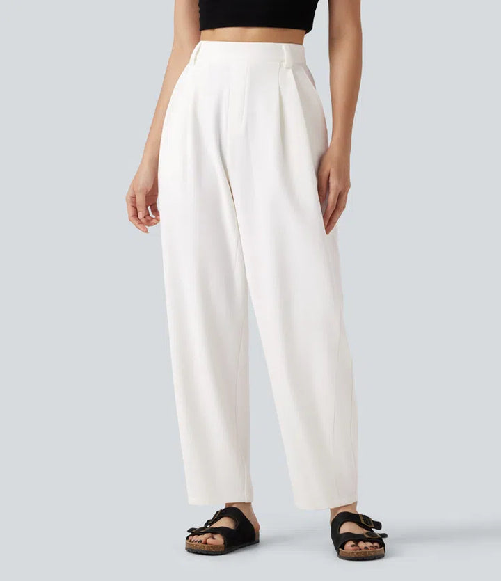 High-waisted Barrel Leg Baggy Work Pants with Pockets
