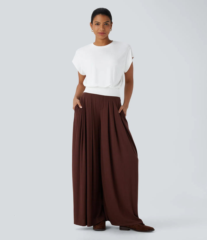 Round Neck Short Batwing Sleeve Work T-Shirt