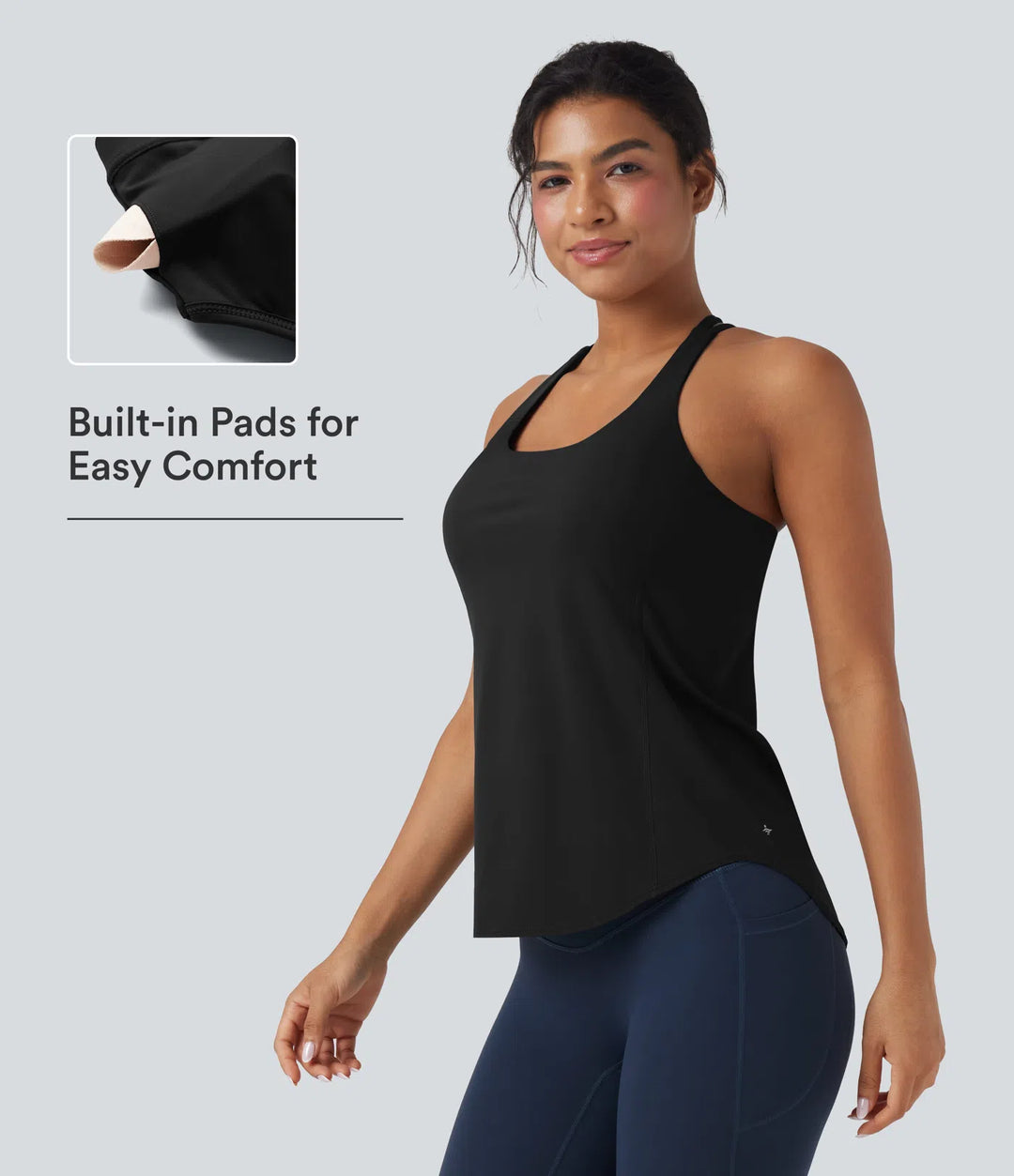 Halara UltraSculpt Round Neck Crisscross Back Running Tank Tops DD-F Cups