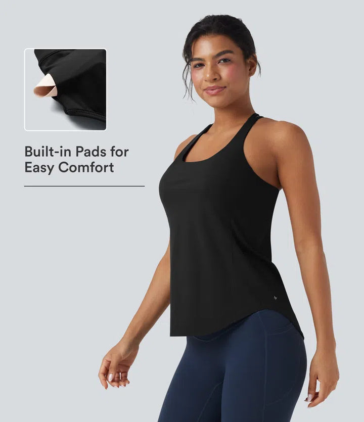 Halara UltraSculpt Round Neck Crisscross Back Running Tank Tops DD-F Cups
