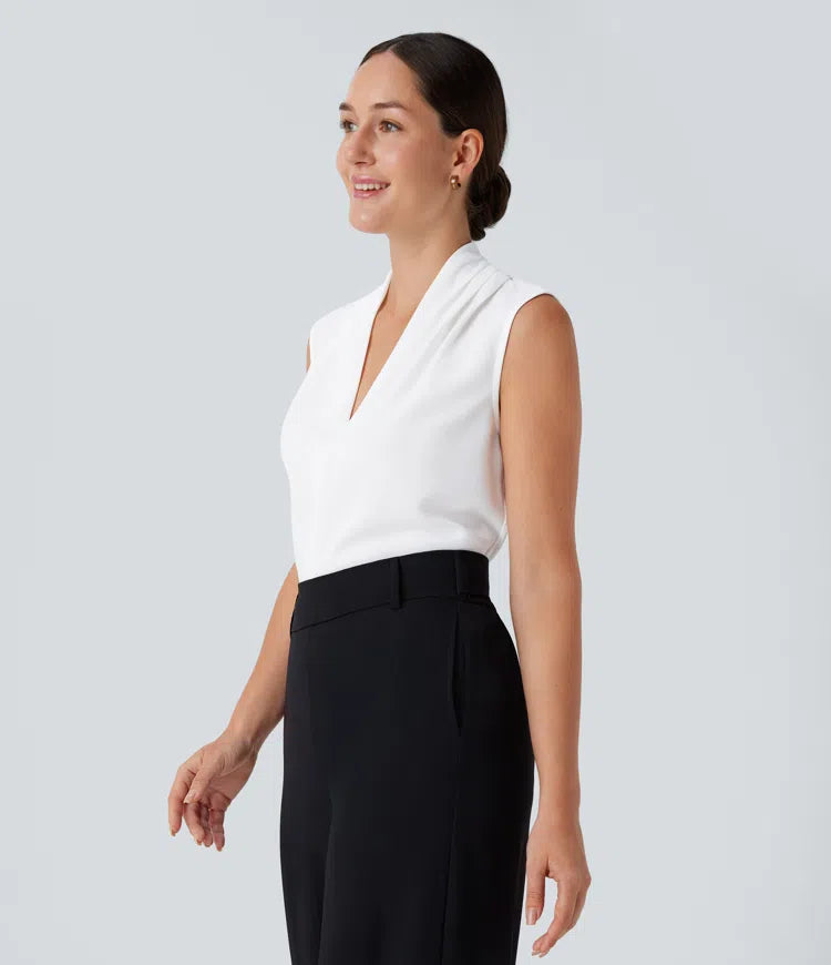 V Neck Sleeveless Work Blouse
