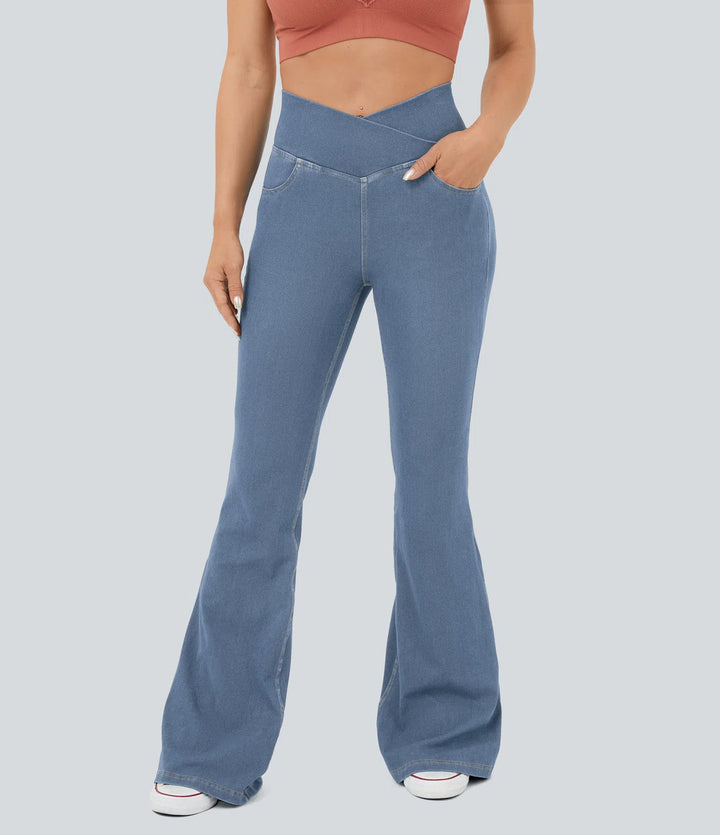Halara Flex High Waisted Crossover Pocket InstantCool Washed Casual Jeans