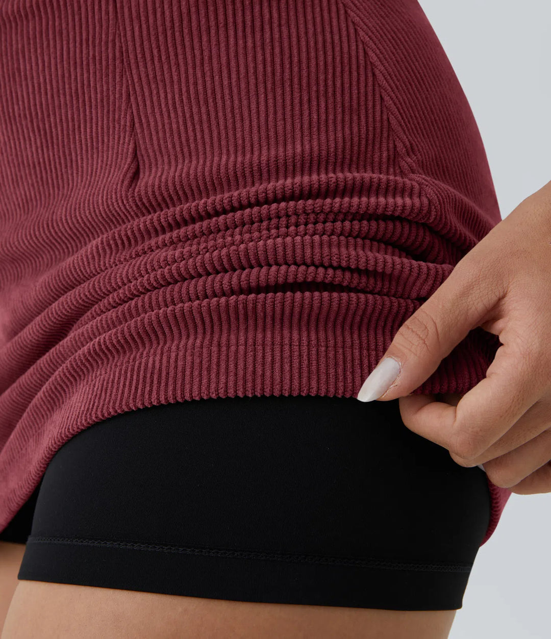 High Waisted 2-in-1 A Line Mini Corduroy Casual Skirt