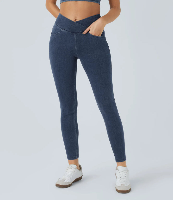 Halara Flex High Waisted Crossover Pockets Denim Work Leggings