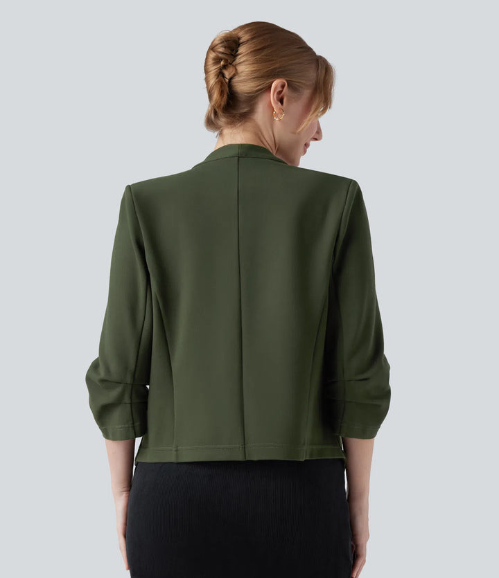 Wear-Resistant V-neck 3/4 Sleeve Ponte Roma Work Blazer