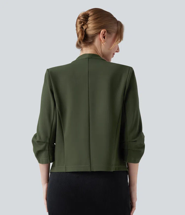 Wear-Resistant V-neck 3/4 Sleeve Ponte Roma Work Blazer