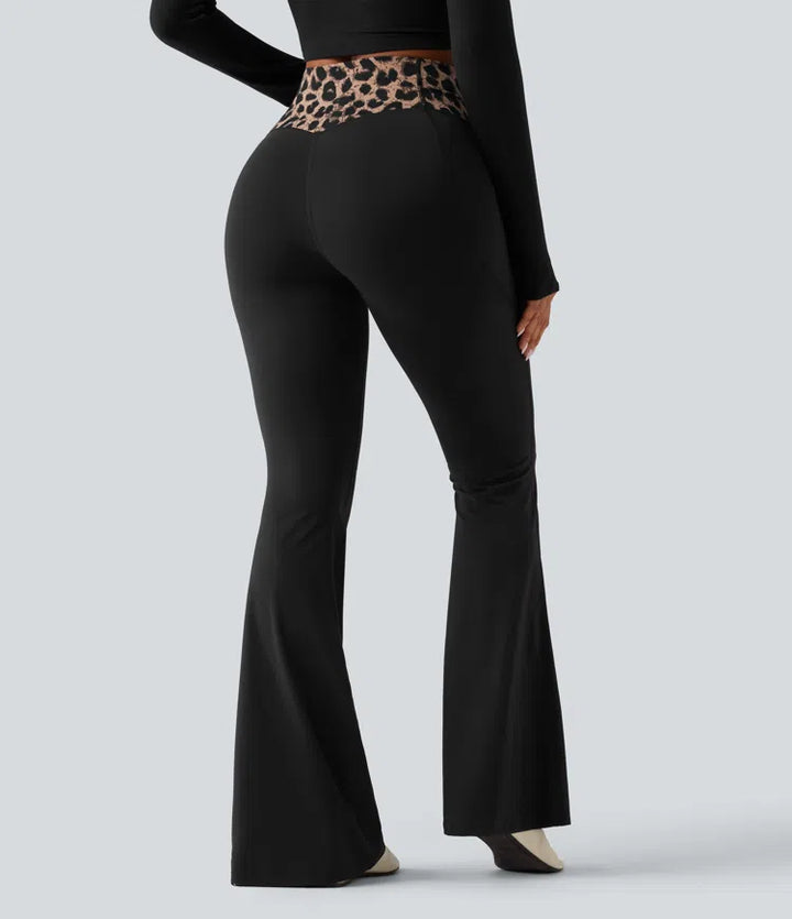 Halara UltraSculpt Leopard Print High Waisted Crossover InstantCool Casual Flare Pants with Pockets