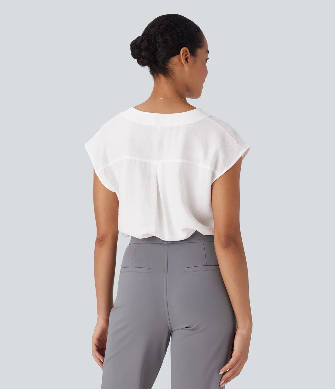 V Neck Cap Sleeve Decorative Work Blouse