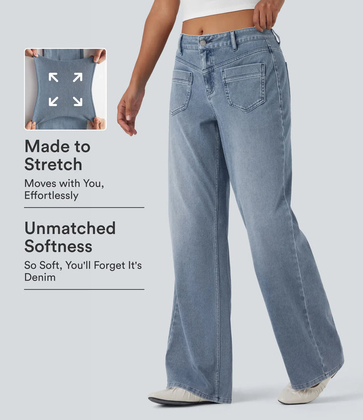 Halara Flex Mid Rise Straight Leg Casual Jeans with Pockets