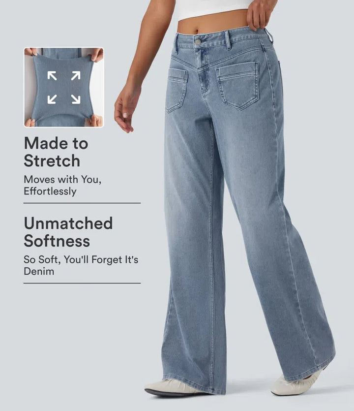 Halara Flex Mid Rise Straight Leg Casual Jeans with Pockets