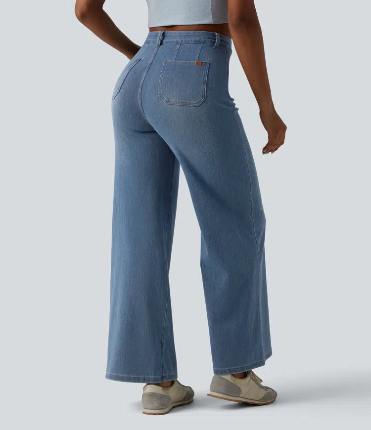 Halara Flex Curvy High Waisted Tummy Control Wide Leg Casual Jeans with Pockets