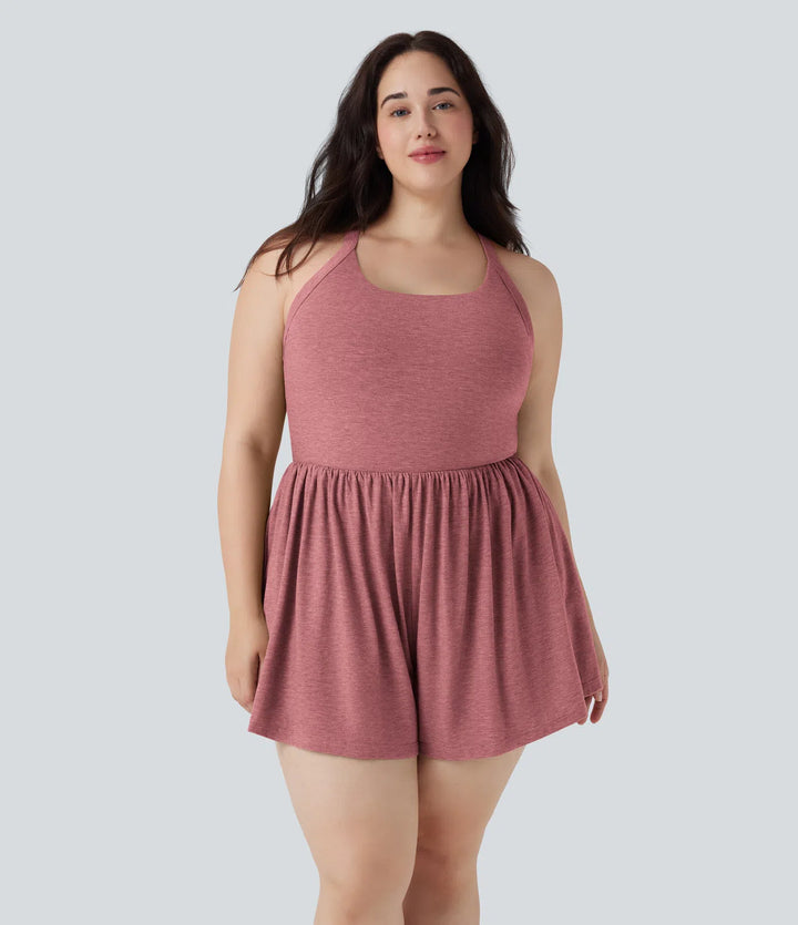 2-in-1 Plus Size Romper with Pockets-Easy Peezy Edition