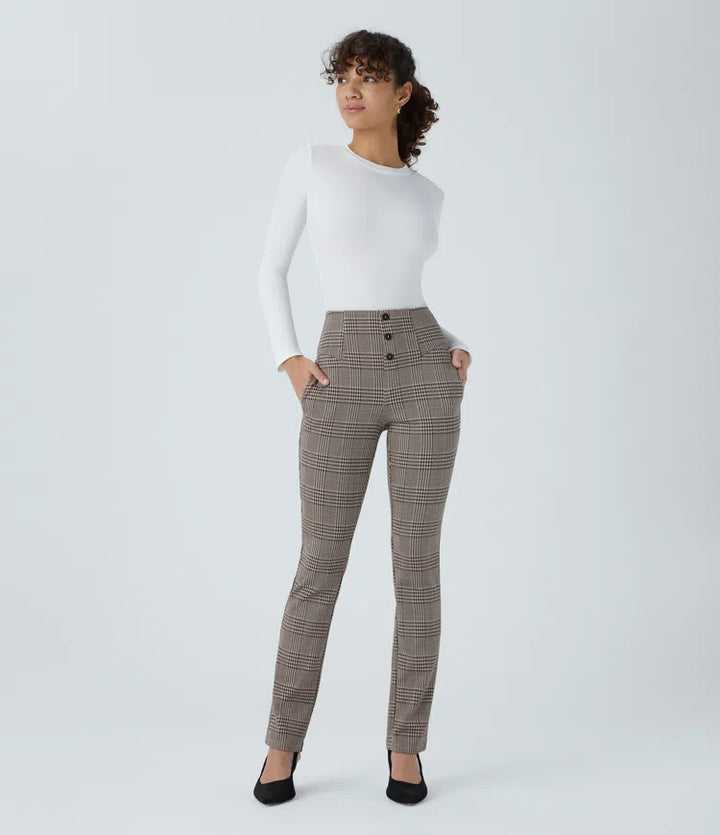 Halara Flex High Waisted Houndstooth Plaid Skinny Work Pants with Pockets