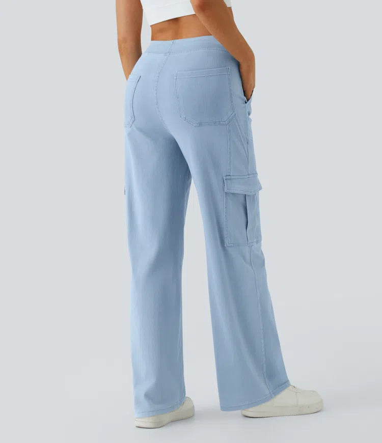 Halara Flex Mid Rise Pockets Straight Leg Casual Cargo Jeans
