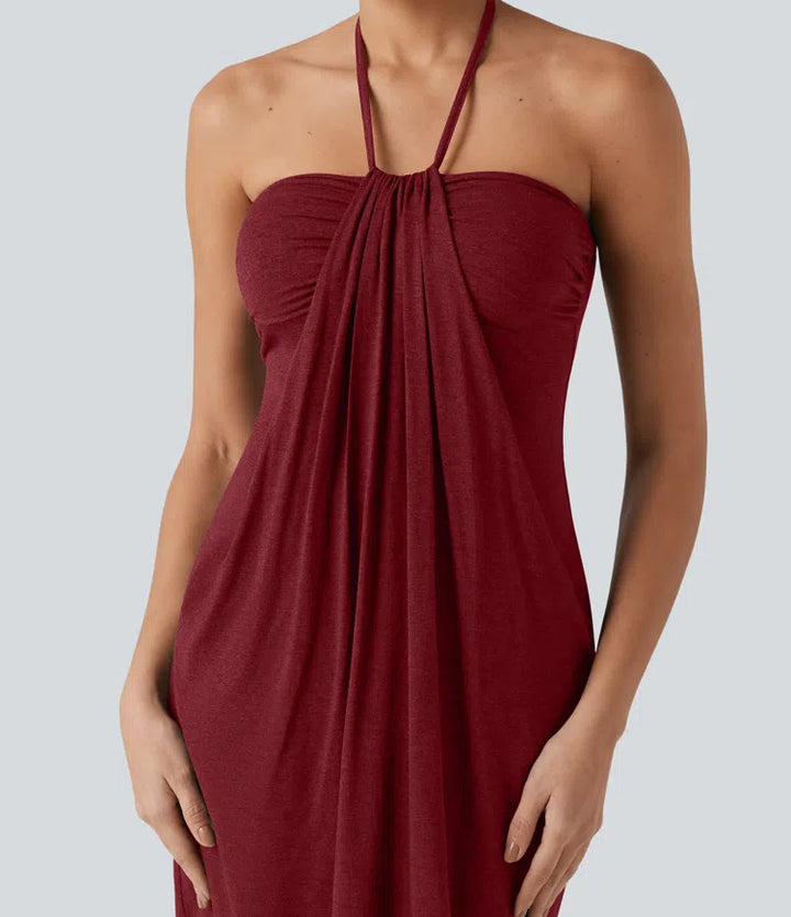 Halter Tie Back Mini Resort Dress with Pockets