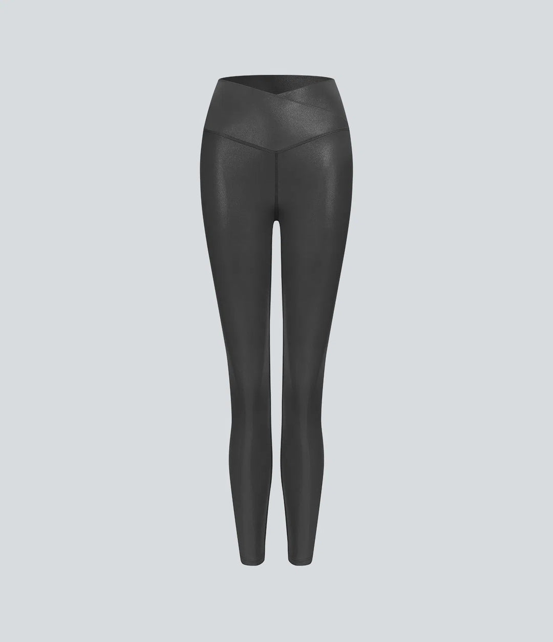 SoftlyZero Faux Leather Crossover Pocket Foil Print Stretchy Casual Leggings