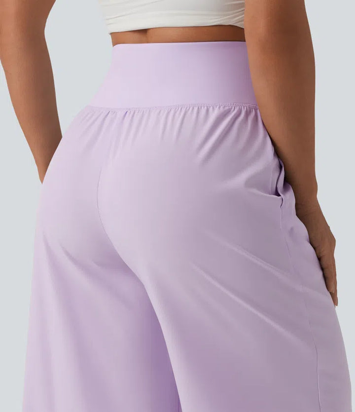 Breezeful High Waisted Ruffle Wide Leg Quick Dry Pants with Pockets