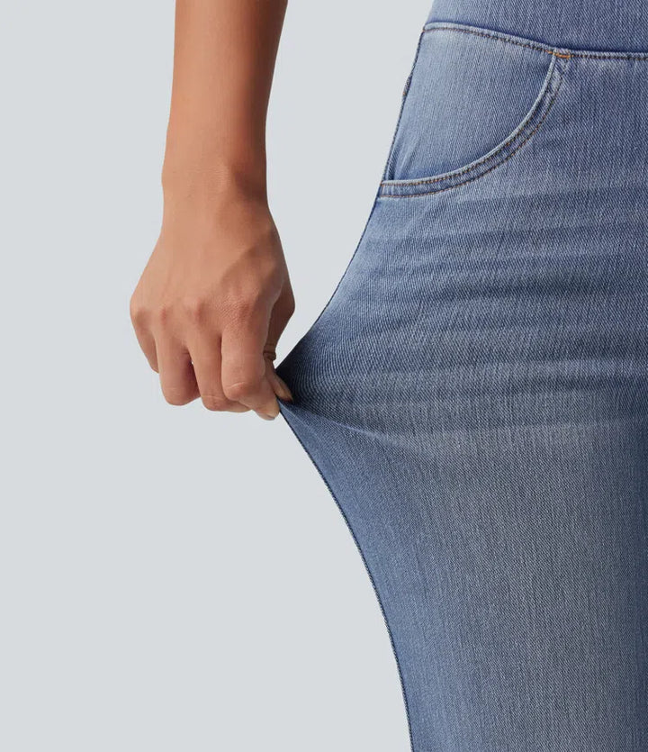 Halara Flex High Waisted Stripe Flare Washed Casual Jeans with Pockets