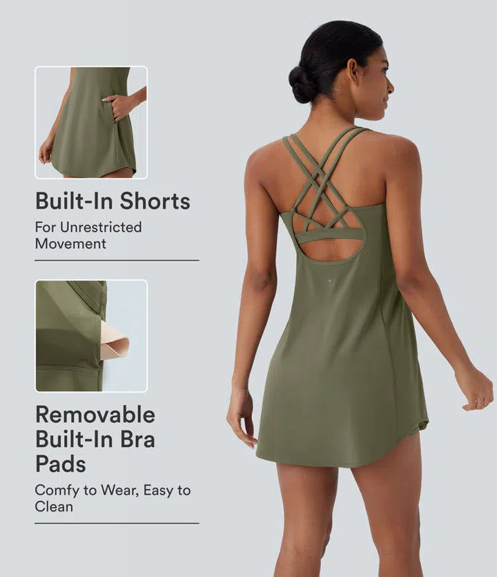 SoftlyZero Plush Cut Out Pocket 2-Piece Mini Yoga Active Dress