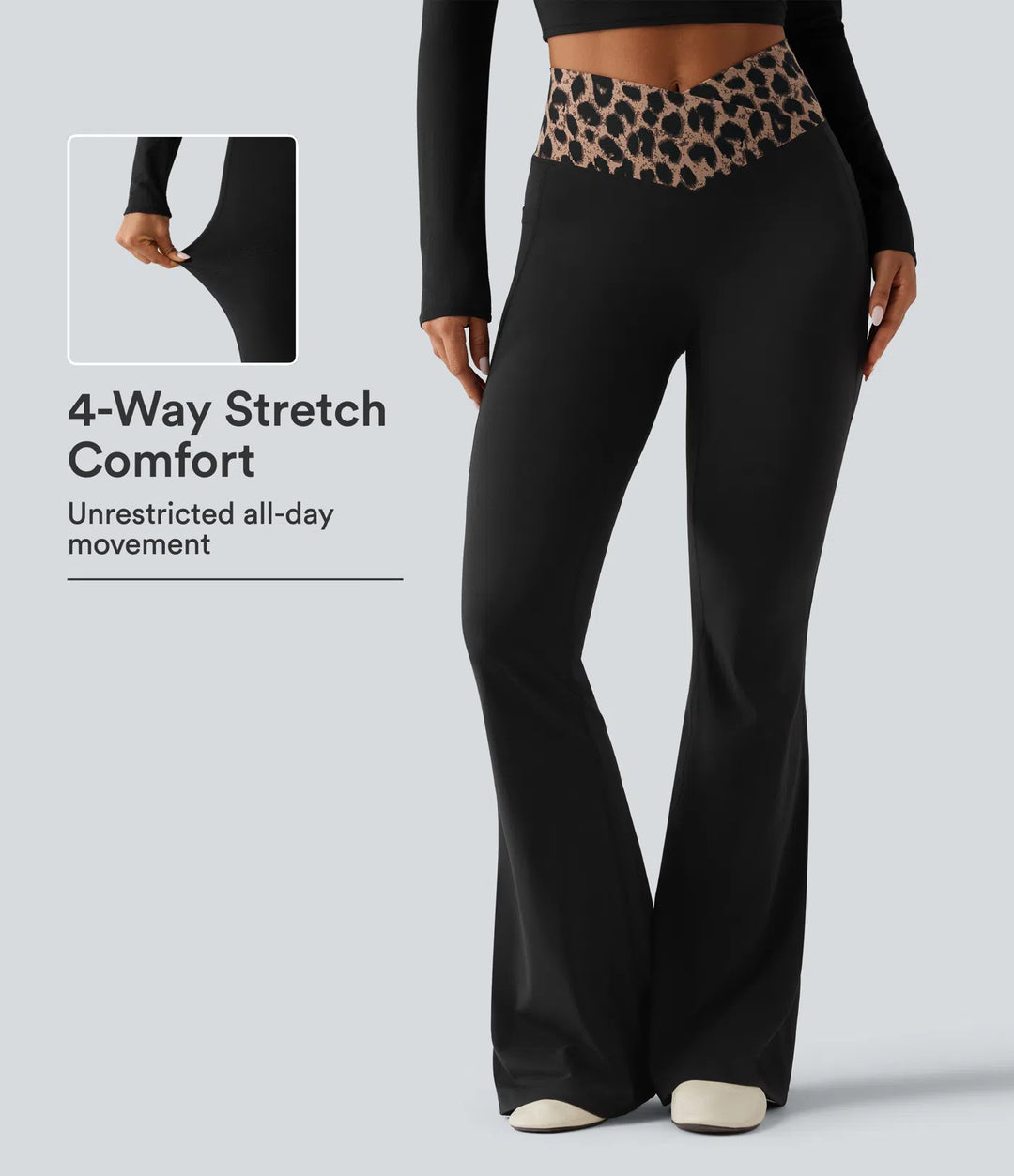 Halara UltraSculpt Leopard Print High Waisted Crossover InstantCool Casual Flare Pants with Pockets