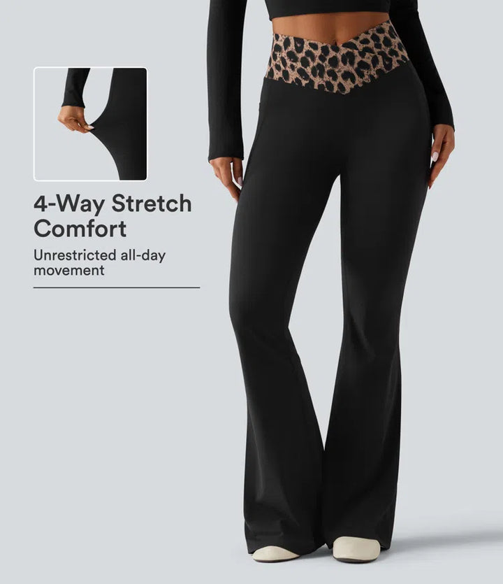 Halara UltraSculpt Leopard Print High Waisted Crossover InstantCool Casual Flare Pants with Pockets