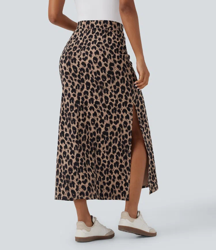 Halara UltraSculpt Leopard Print High Waisted Split Maxi Casual Skirt