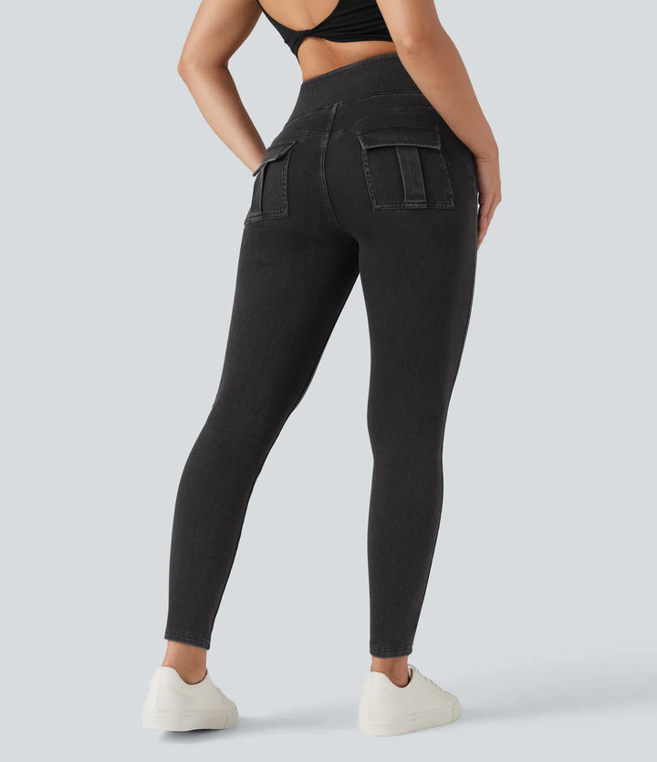 Halara Flex High Waisted Tummy Control Denim Casual Leggings with Pockets