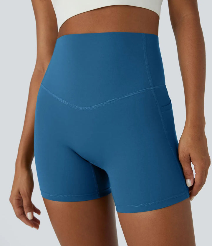 Halara UltraSculpt High Waisted Tummy Control Side Pocket Shaping Training Biker Shorts 5&