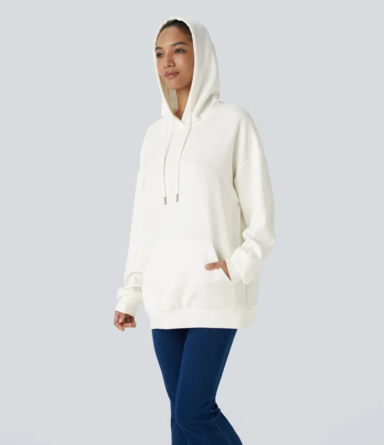 Hooded Drawstring Long Sleeve Kangaroo Pocket Crossover Casual Sweatshirt