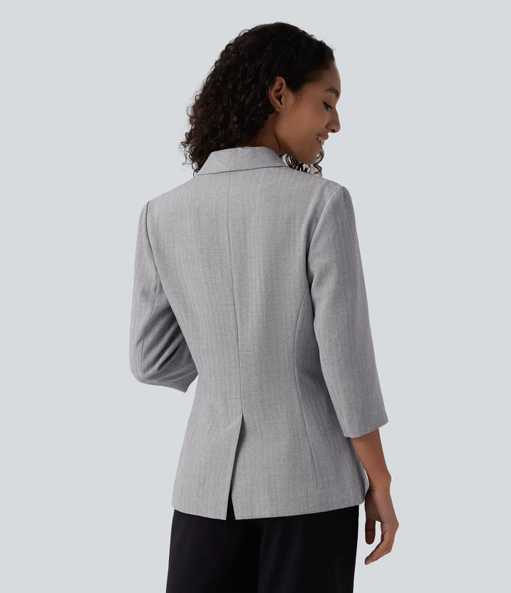 Shawl Collar 3/4 Sleeve Work Blazer with Pockets