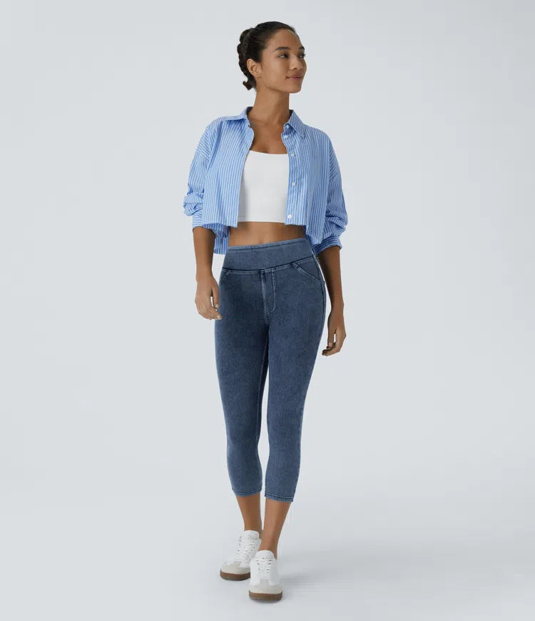 Halara Flex High Waisted Pocket Denim Capri Casual Leggings