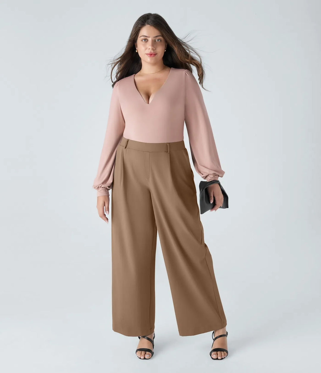 Marlenna Flex DayStretch High Waisted Pocket Straight Leg Work Plus Size Pants