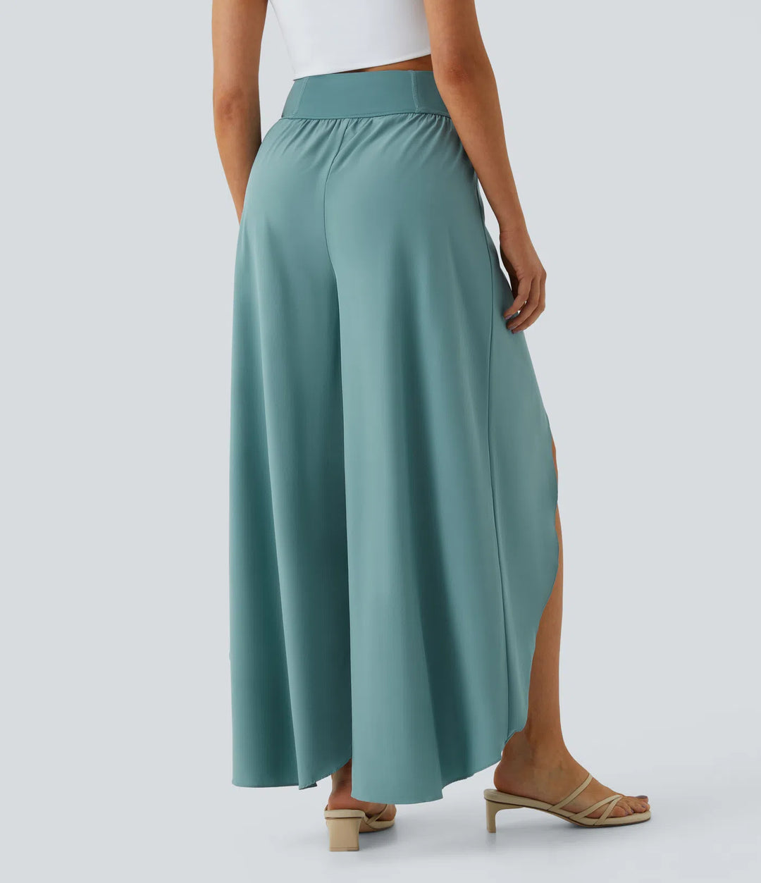 Breezeful High Waisted Back Waistband Pocket Palazzo Flowy Wide Leg Quick Dry Casual Pants