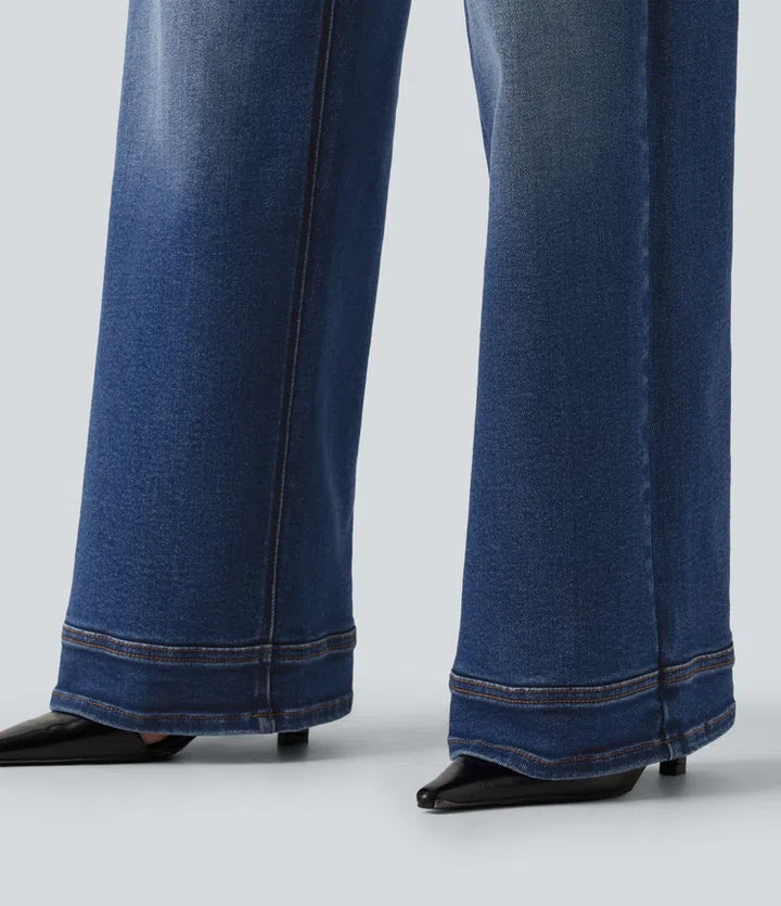 Low Rise Raw Hem Wide Leg Casual Jeans with Pockets