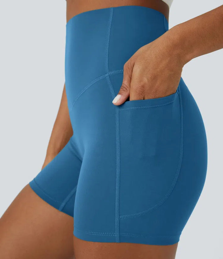 Halara UltraSculpt High Waisted Tummy Control Side Pocket Shaping Training Biker Shorts 5&