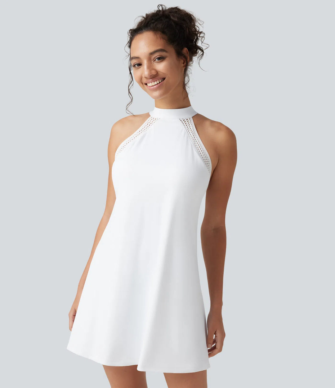 SoftlyZero Airy Tie Back Built-in Bra 2-in-1 InstantCool Mini Yoga Active Dress with Pocket-Longer Length