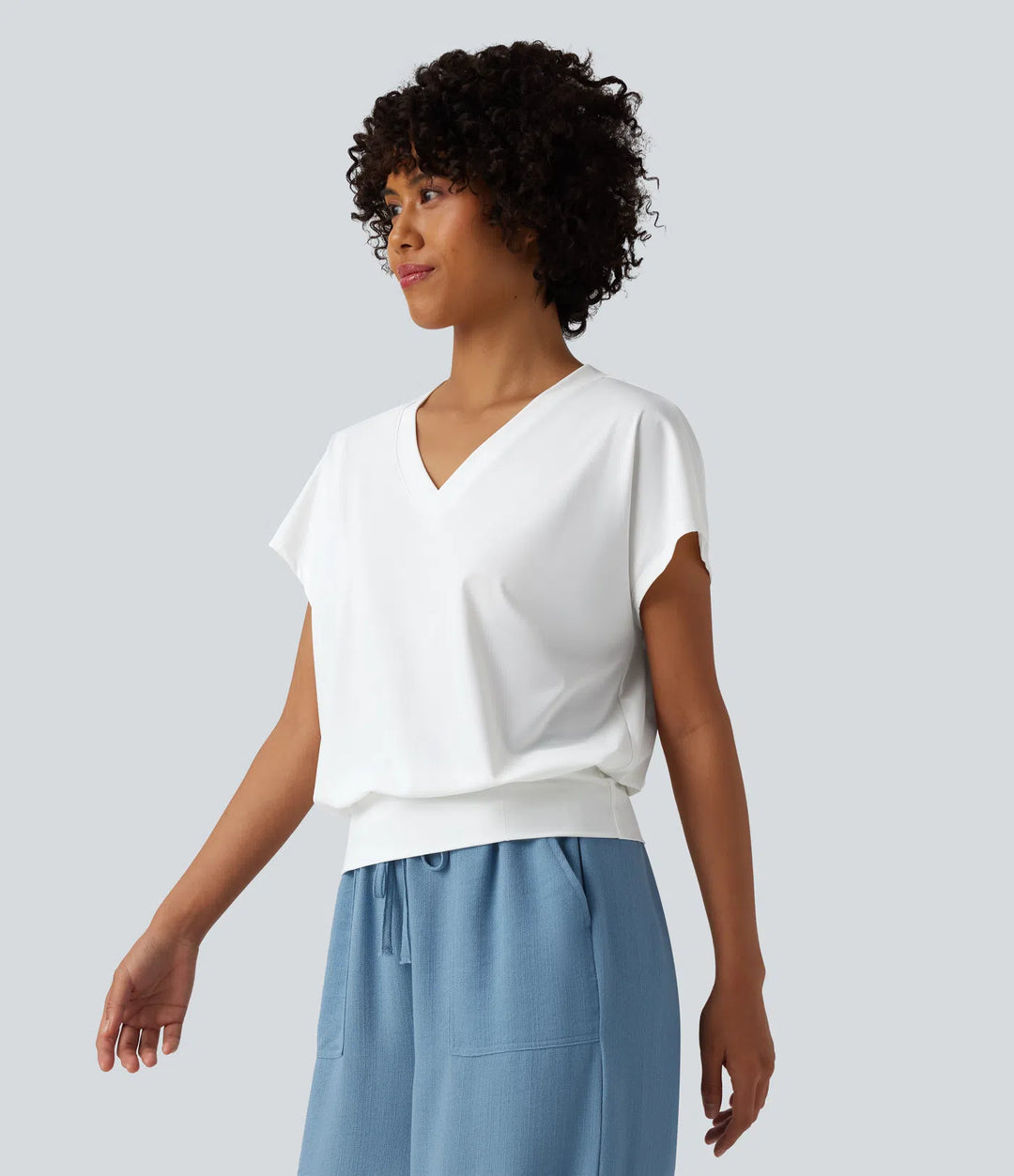 V Neck Short Sleeve Oversized InstantCool Quick Dry Yoga Sports Top